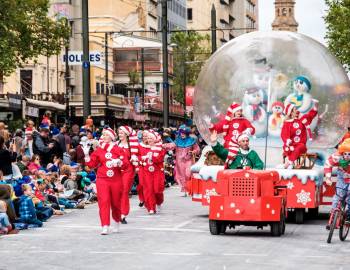 Floats in a holiday parade